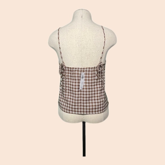 Abercrombie & Fitch Brown Gingham Plaid Crop Cami Tie Sides Extra Small NWT 🤎 - Picture 3 of 5
